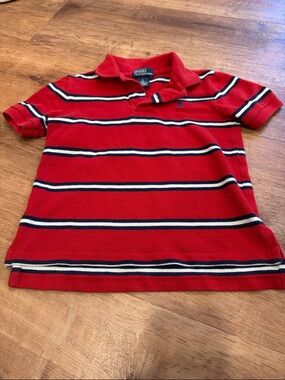 Boys Polo by Ralph Lauren Red Striped Polo with Navy & White Accents size 5